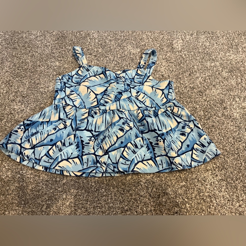 Janie & Jack girls palm leaf blue ponte peplum size 7 tank